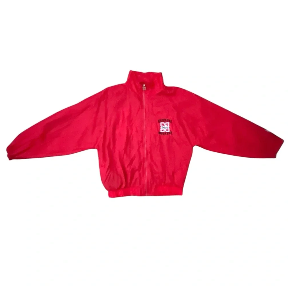 Vintage 90s Logo 7 - Nebraska Huskers Full Zip Windbreaker Jacket Red Large